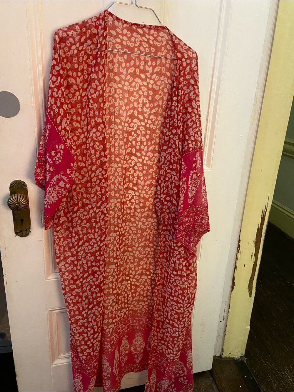 Boho silky red floral kimono